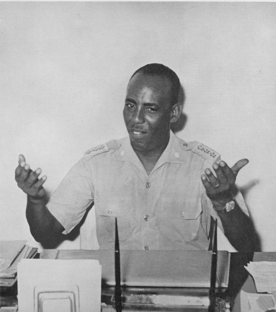 Siad Barre, commander of the Somali National Army, photographed in Mogadishu while talking with foreign press during the NFD crisis during 1963.
